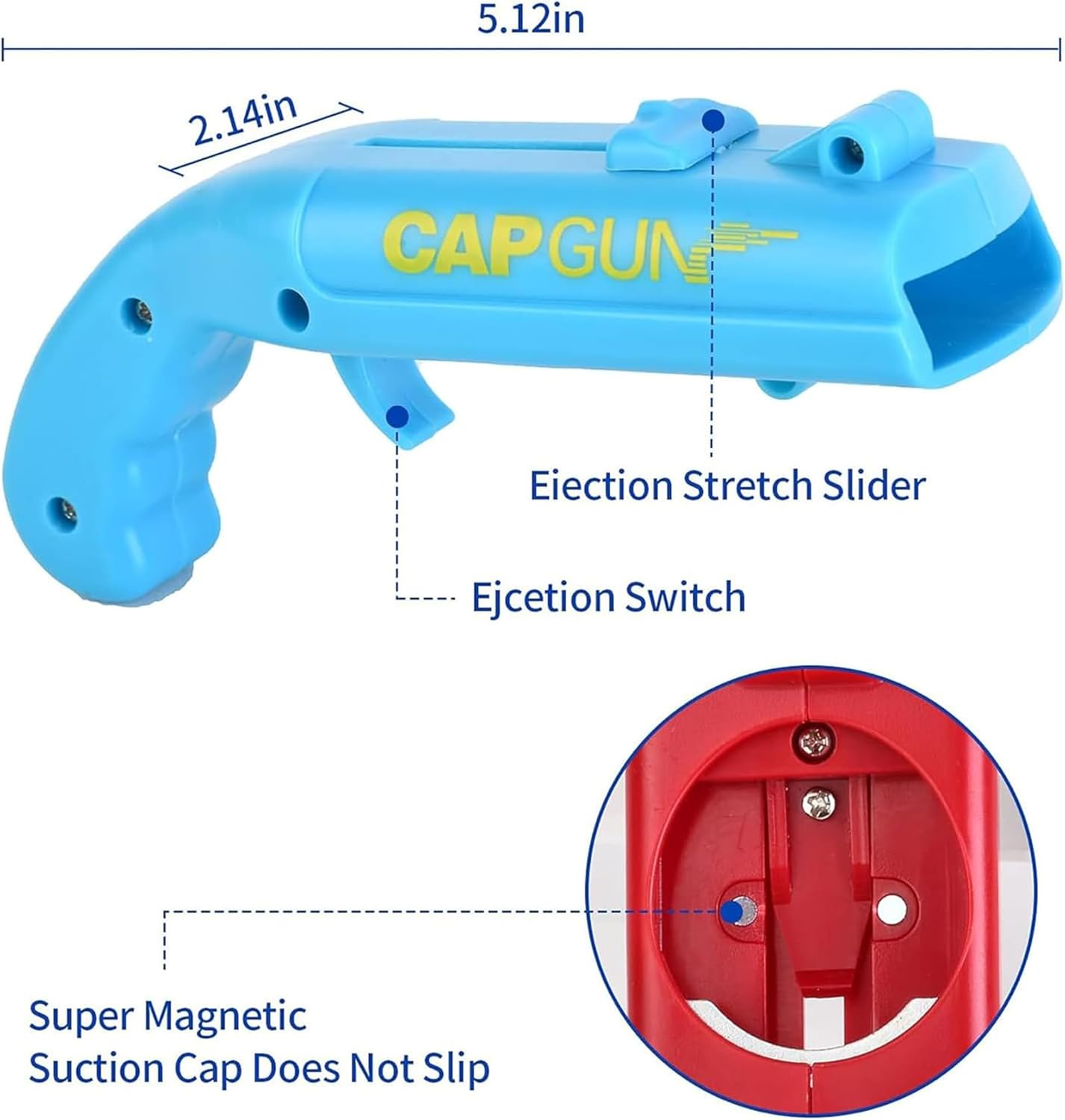 Bottle Opener with Cap Launcher – Funny Shooting Gun for Parties, BBQ, Tailgates – Unique Beer Cap Shooter Gadget for Men – Cool Gifts for Dad, Husband, Him on Birthday, Father's Day(Red+Blue)