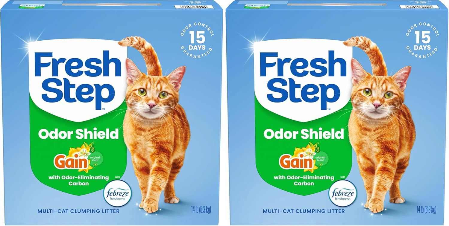 Fresh Step Advanced Odor Shield Multi Cat Clumping Litter with Febreze Freshness, Low Dust, Odor Control with Ammonia Block Tech, Compatible in Automatic Litter Boxes, 37 lb. (2 x 18.5 lb.)