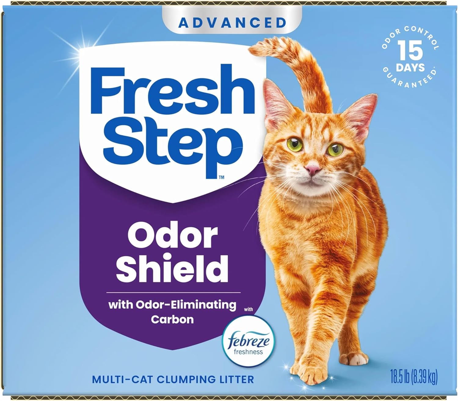 Fresh Step Advanced Odor Shield Multi Cat Clumping Litter with Febreze Freshness, Low Dust, Odor Control with Ammonia Block Tech, Compatible in Automatic Litter Boxes, 37 lb. (2 x 18.5 lb.)