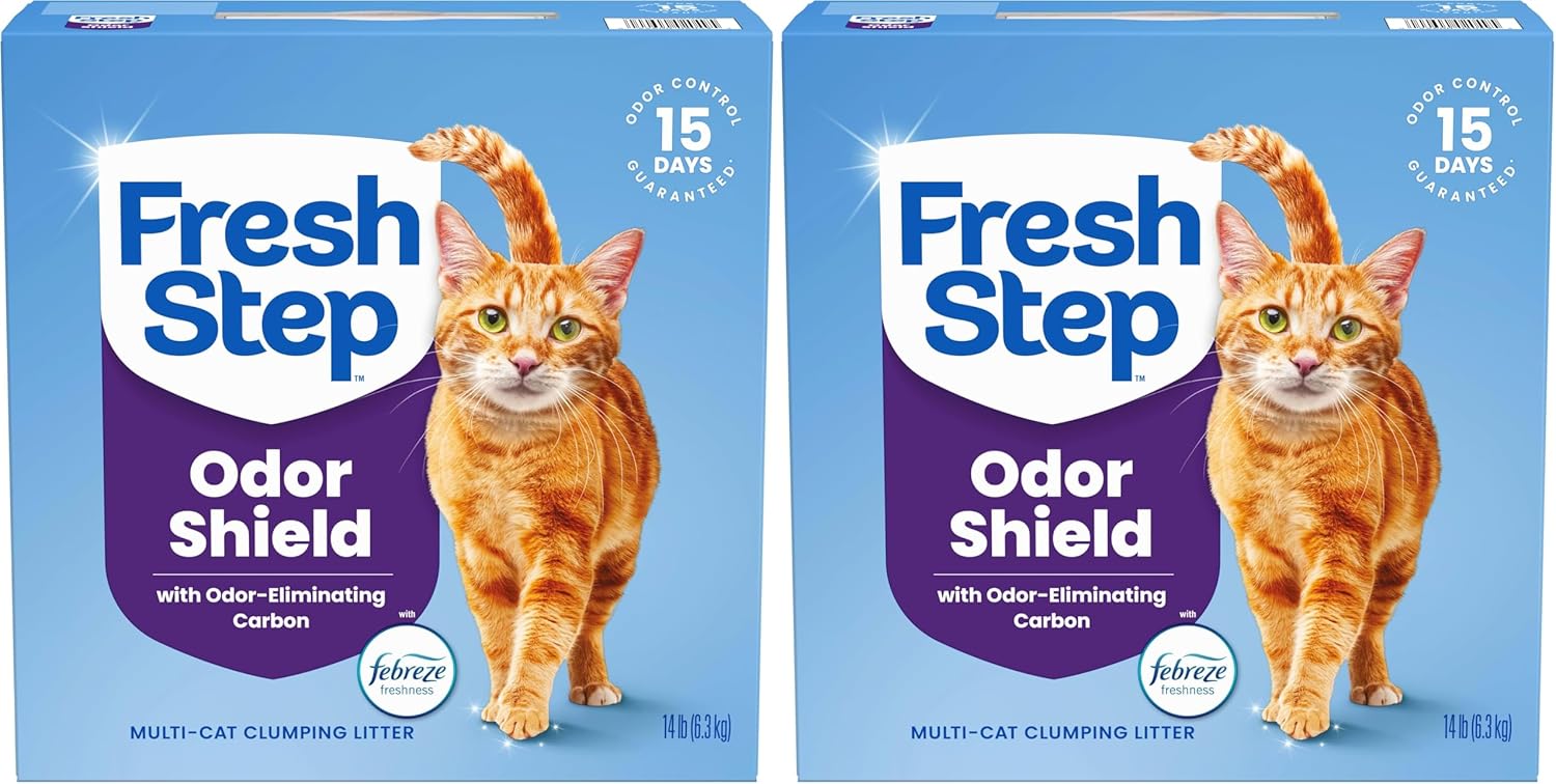 Fresh Step Advanced Odor Shield Multi Cat Clumping Litter with Febreze Freshness, Low Dust, Odor Control with Ammonia Block Tech, Compatible in Automatic Litter Boxes, 37 lb. (2 x 18.5 lb.)