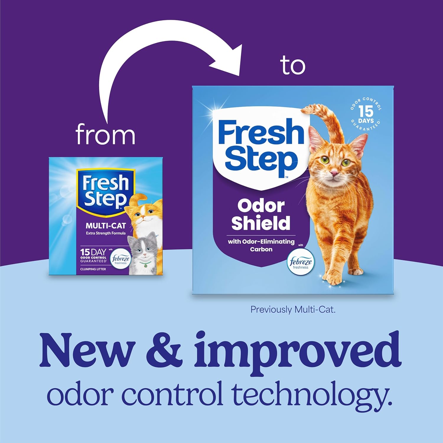 Fresh Step Advanced Odor Shield Multi Cat Clumping Litter with Febreze Freshness, Low Dust, Odor Control with Ammonia Block Tech, Compatible in Automatic Litter Boxes, 37 lb. (2 x 18.5 lb.)