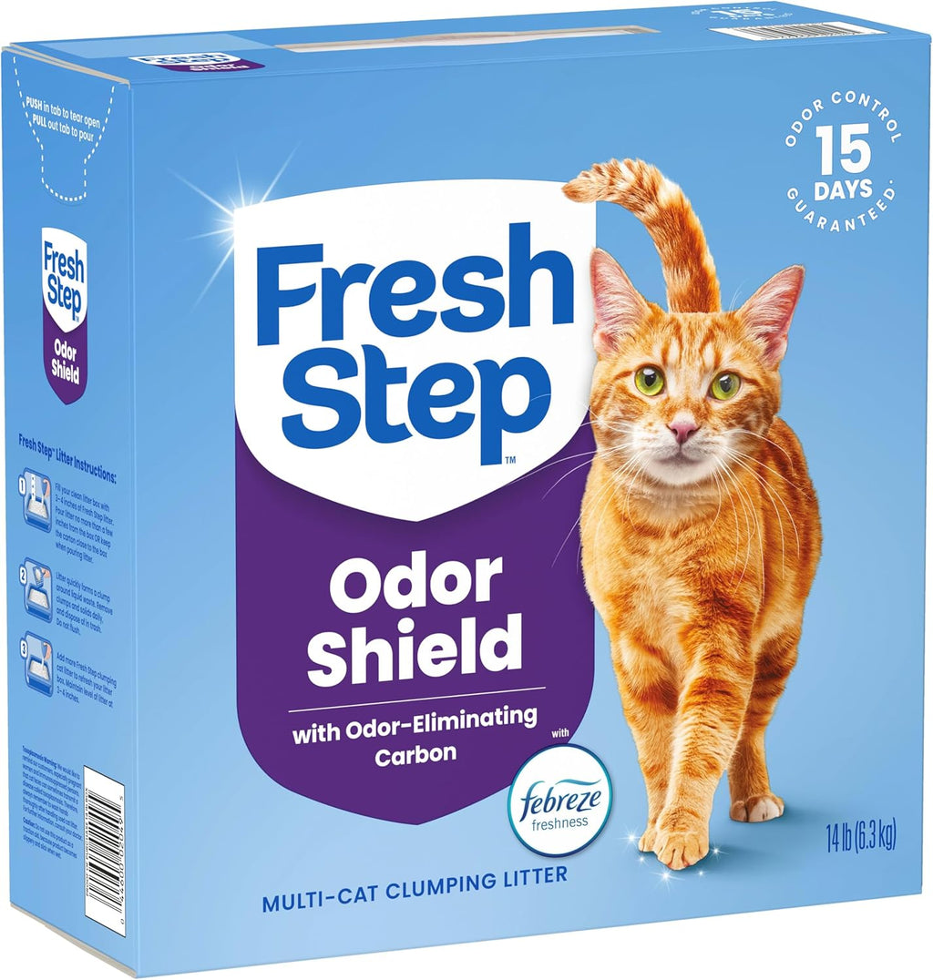 Fresh Step Advanced Odor Shield Multi Cat Clumping Litter with Febreze Freshness, Low Dust, Odor Control with Ammonia Block Tech, Compatible in Automatic Litter Boxes, 37 lb. (2 x 18.5 lb.)