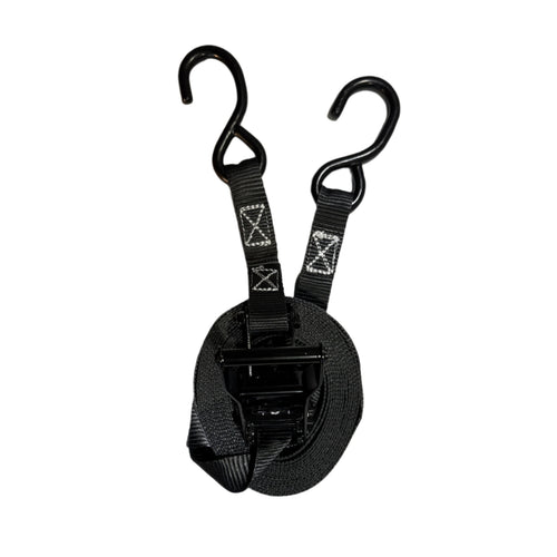 1" Black Ratchet Strap w/Vinyl S Hook  | LENGTH OPTIONS